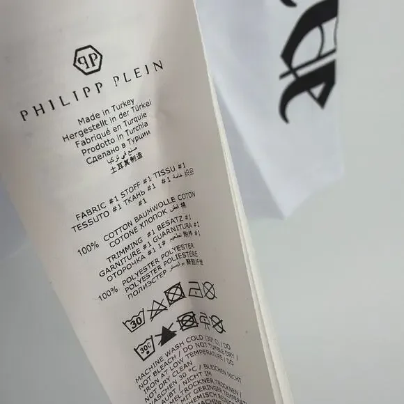 Philipp Plein Men's White Banner Embroidery Double Sleeve T-Shirt Size XXL